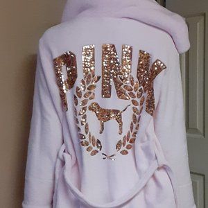 Victoria's Secret PINK Plush Pink & Rose Gold Sequined Hooded Robe